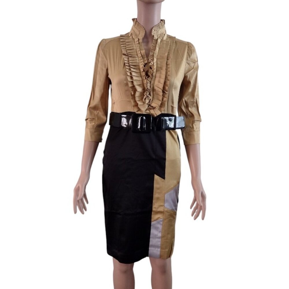 Rachael G. Black and Gold Satin Dress, Size M